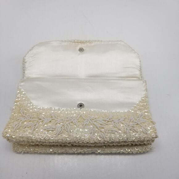 Vintage Beaded Clutch Purse, Off White Sequin Evening Bag, Double Sided - Picture 4 of 9